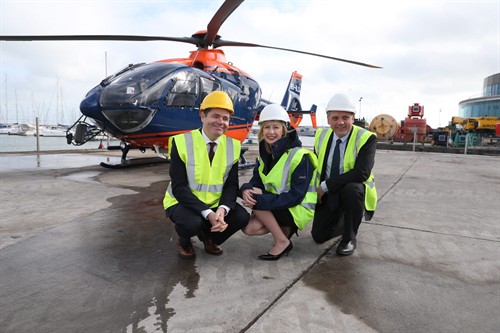 Minister for Minister for Transport, Tourism and Sport Pashcal Donohoe, Chief Executive of Irish Lights Yvonne Shields and Chief Executive of PDG Helicopters Jerry Francis